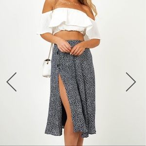 Navy Floral Split Skirt